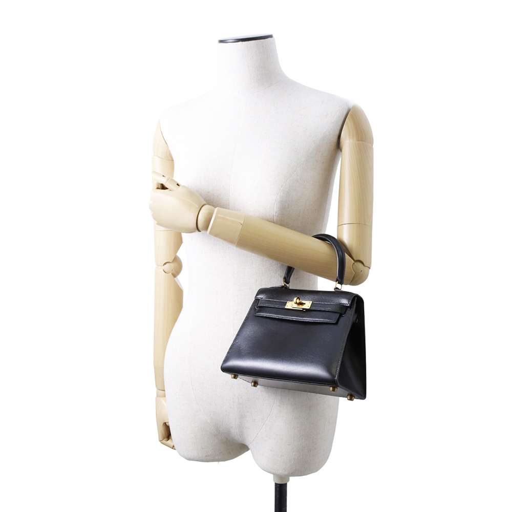 HERMES Mini Kelly Black Box Calf Leather Size 20