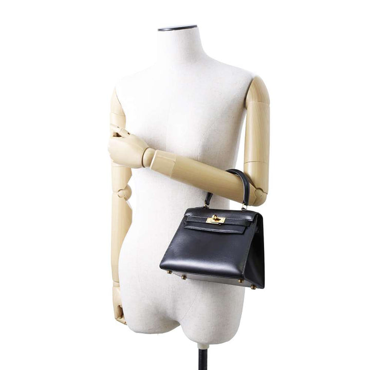 HERMES Mini Kelly Black Box Calf Leather Size 20