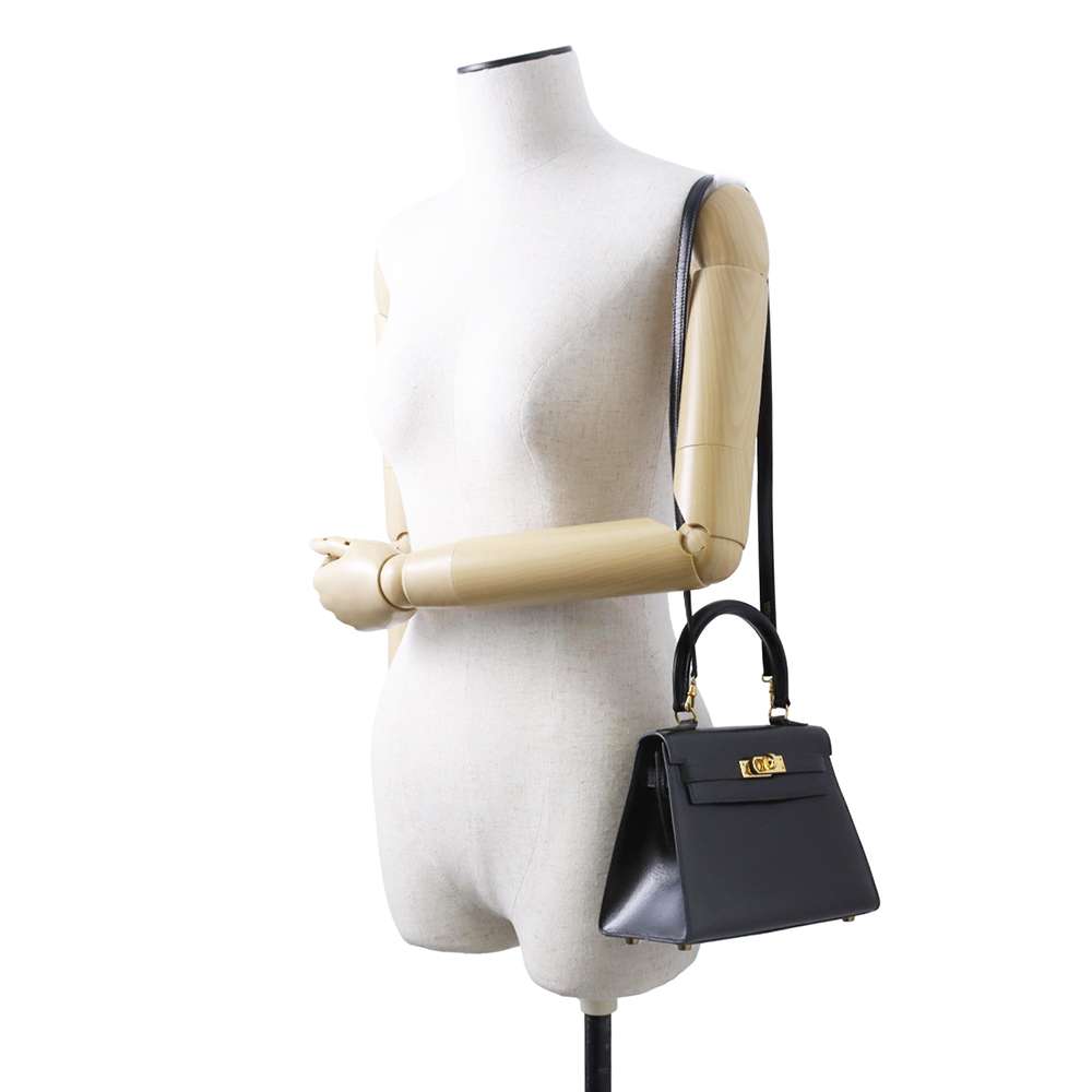 HERMES Mini Kelly Black Box Calf Leather Size 20