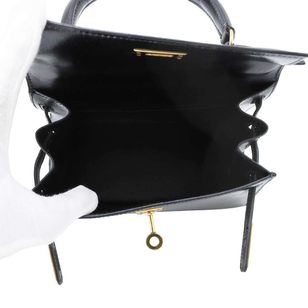 HERMES Mini Kelly Black Box Calf Leather Size 20