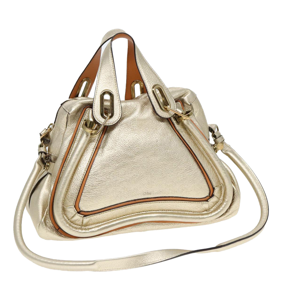 Chloe Paraty Shoulder Bag Leather Gold Brown 94898