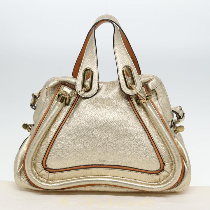 Chloe Paraty Shoulder Bag Leather Gold Brown 94898