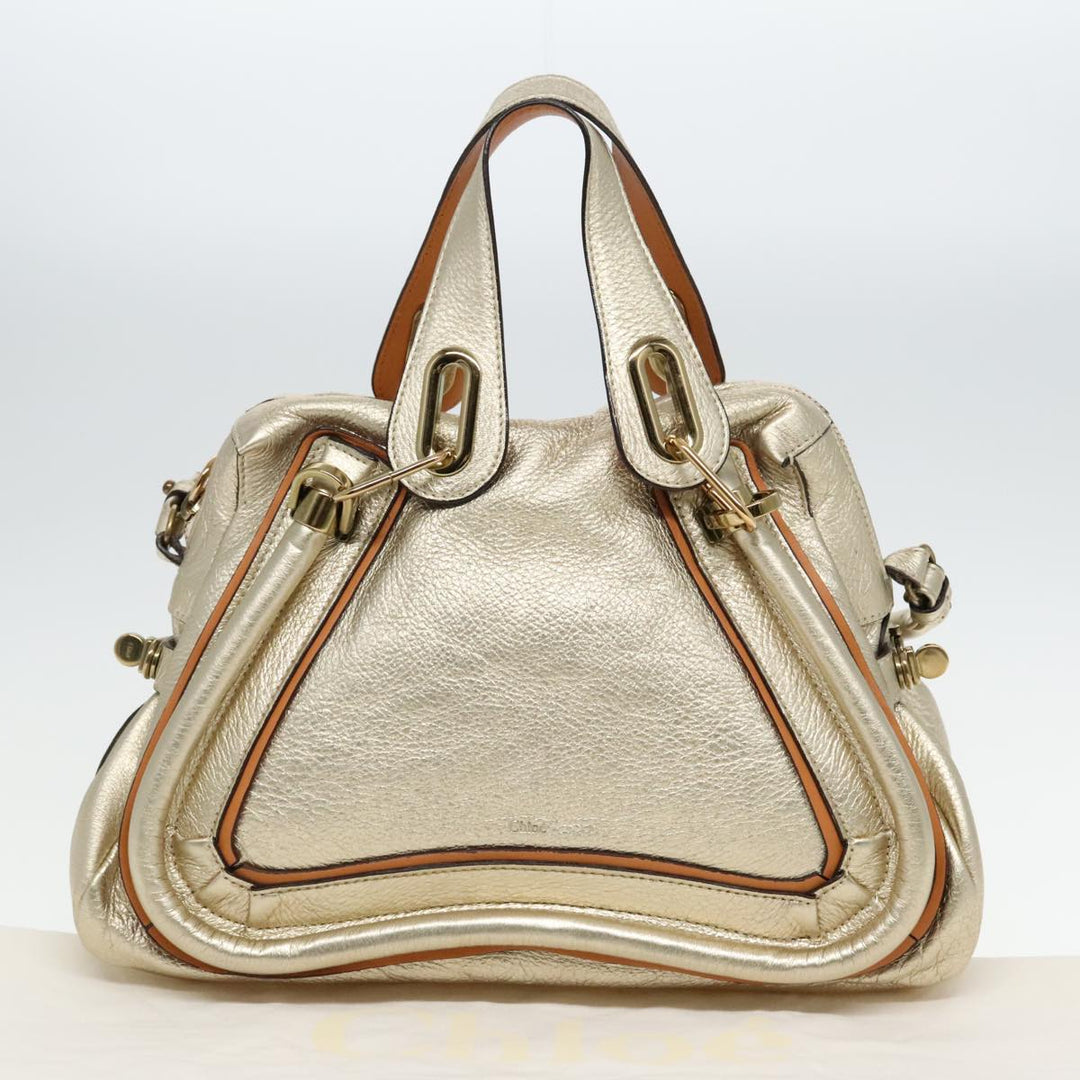 Chloe Paraty Shoulder Bag Leather Gold Brown 94898