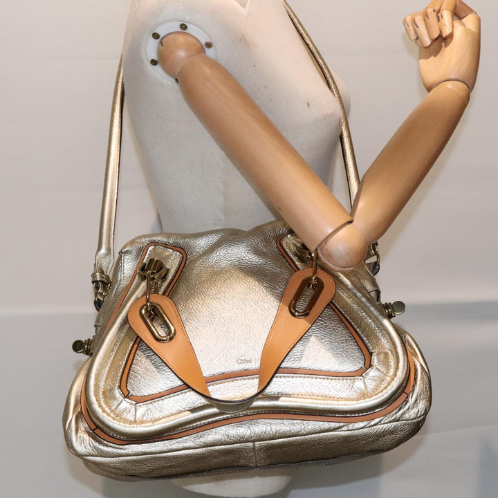 Chloe Paraty Shoulder Bag Leather Gold Brown 94898