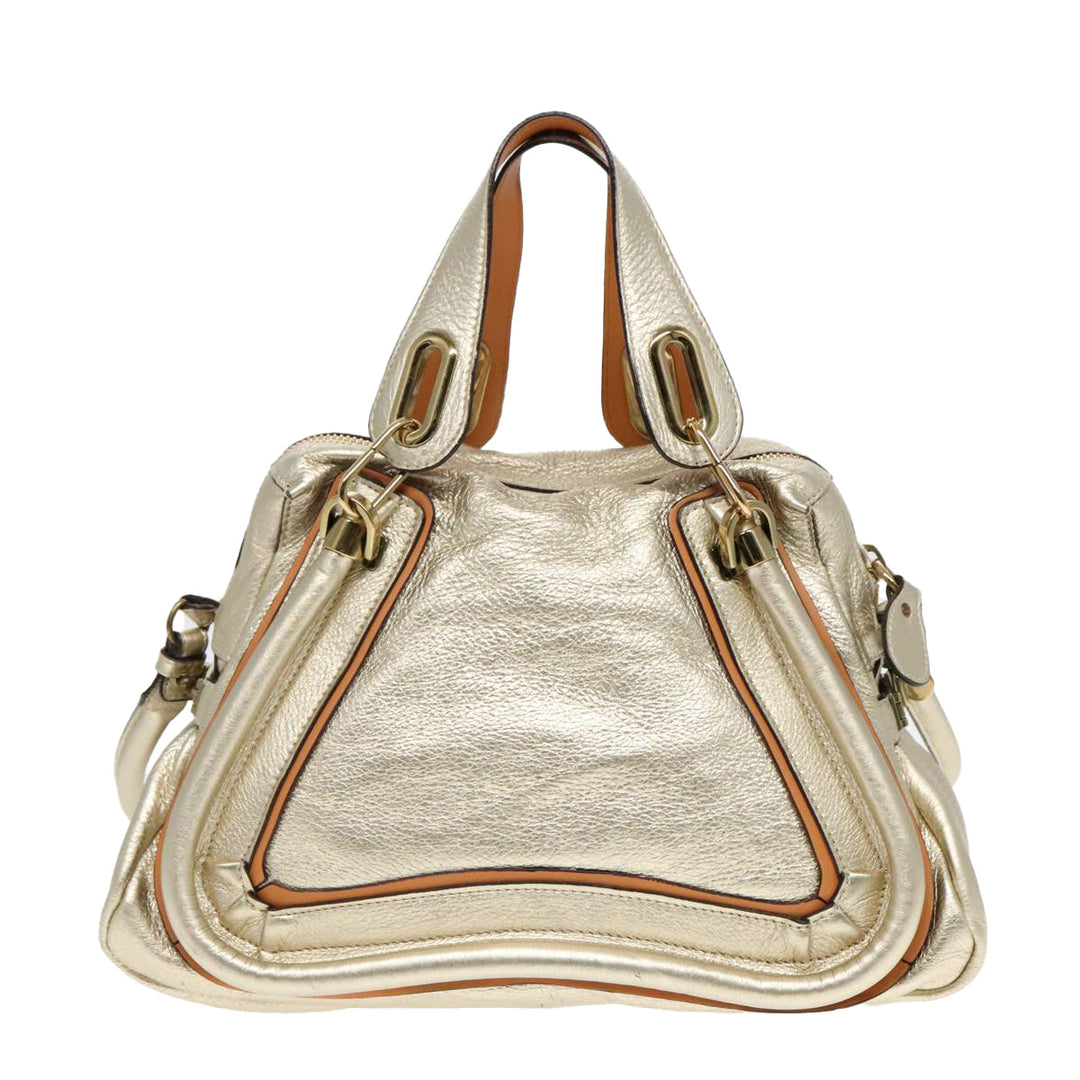 Chloe Paraty Shoulder Bag Leather Gold Brown 94898