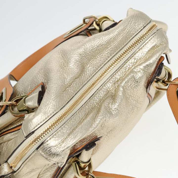 Chloe Paraty Shoulder Bag Leather Gold Brown 94898