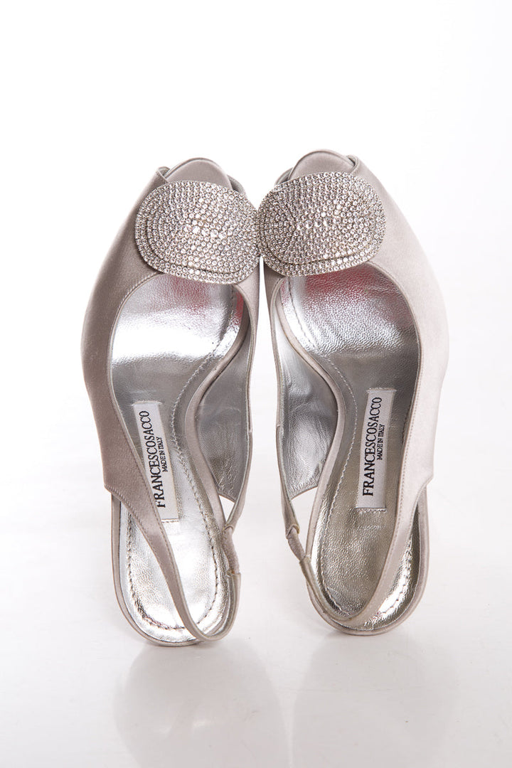 Francesco Russo Silver Platform Slingbacks SZ 39