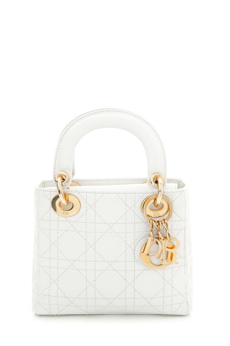 Lady Top quality Dior Small White Quilted Lambskin & Gold Hardware Tote