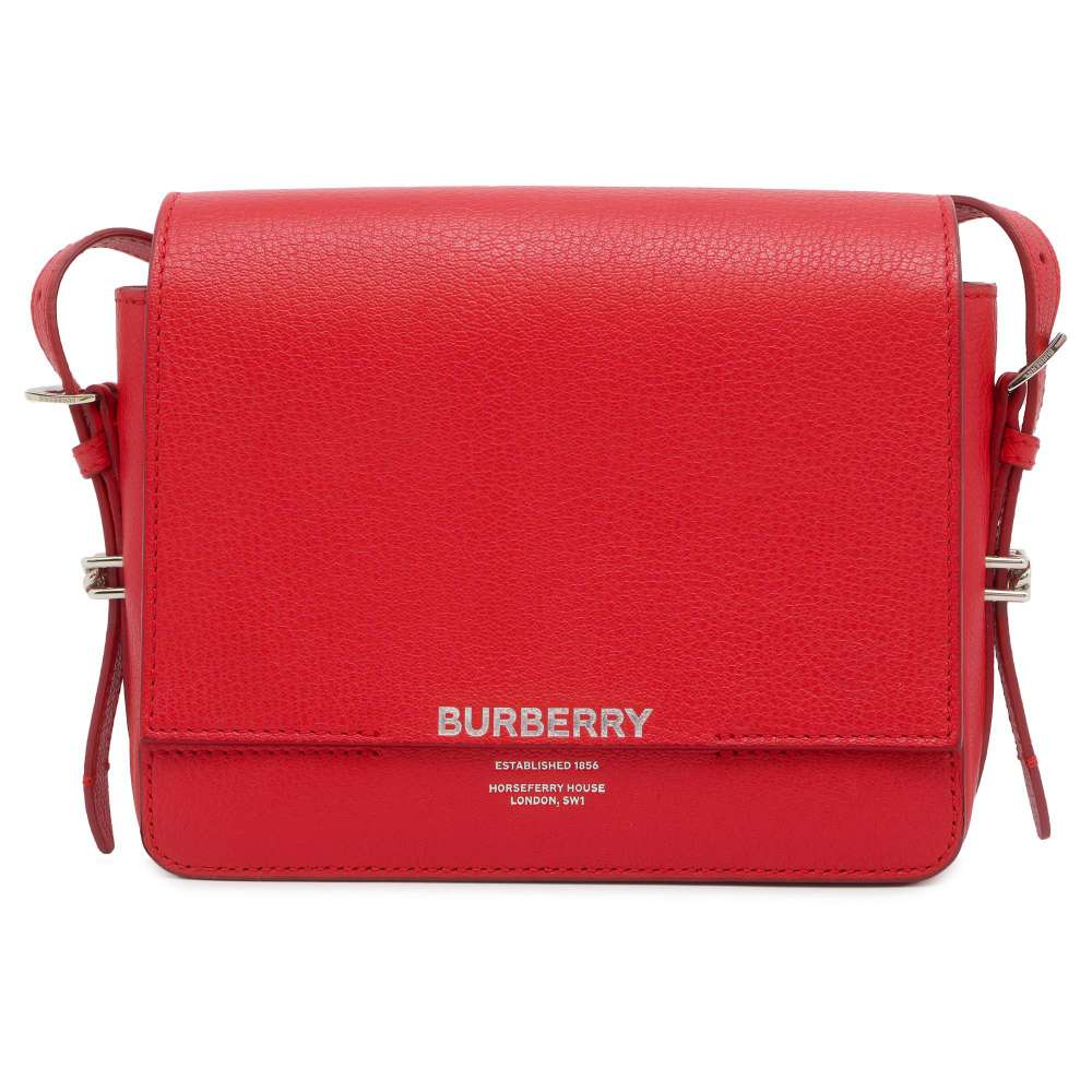 BURBERRY Logo Flap Shoulder Bag Red Leather