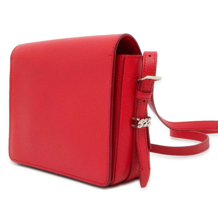 BURBERRY Logo Flap Shoulder Bag Red Leather