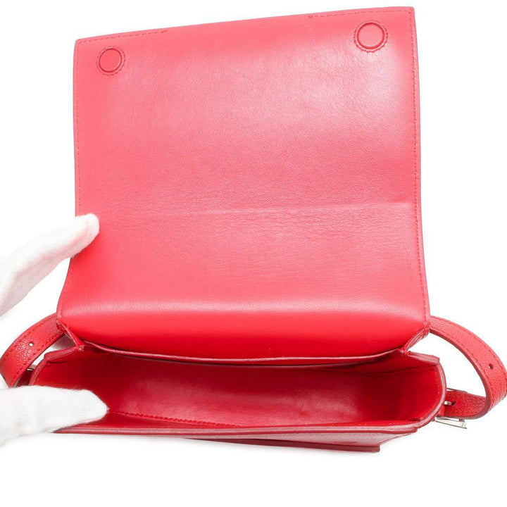BURBERRY Logo Flap Shoulder Bag Red Leather
