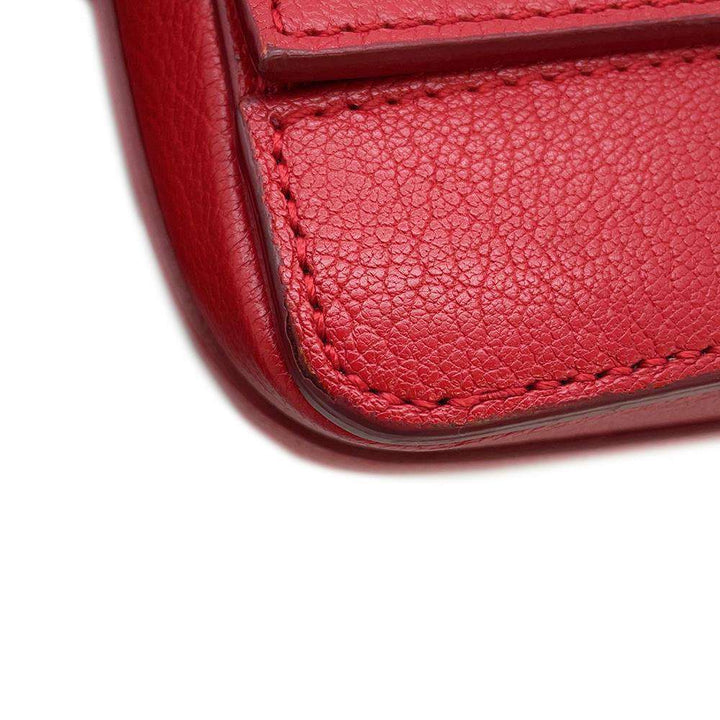BURBERRY Logo Flap Shoulder Bag Red Leather