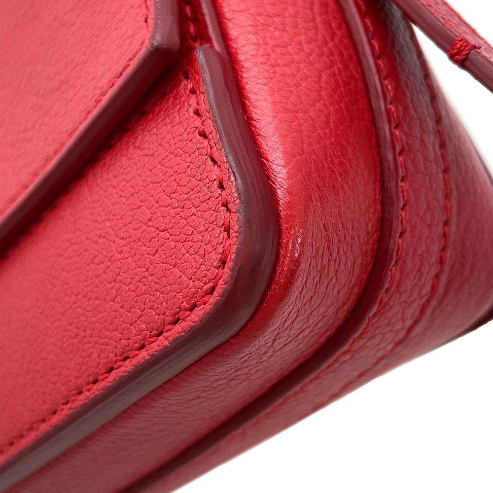 BURBERRY Logo Flap Shoulder Bag Red Leather