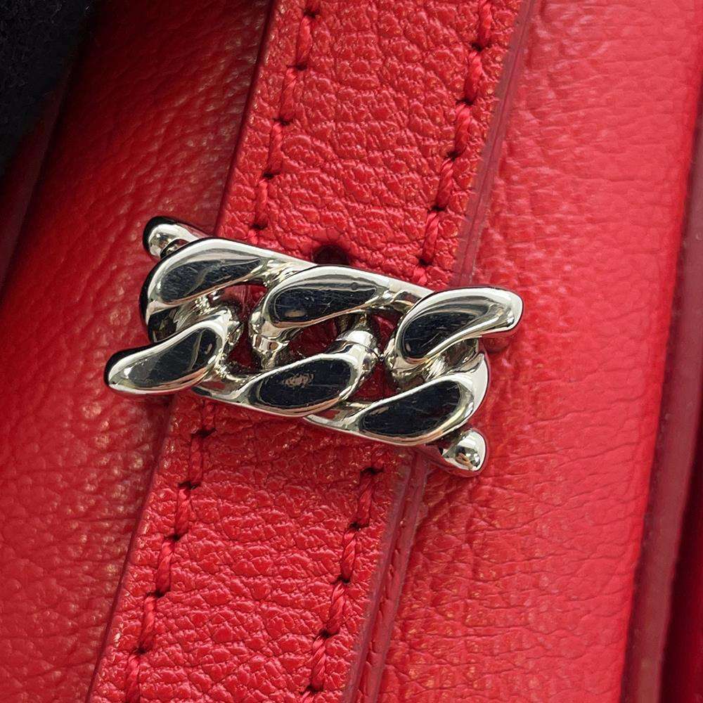 BURBERRY Logo Flap Shoulder Bag Red Leather