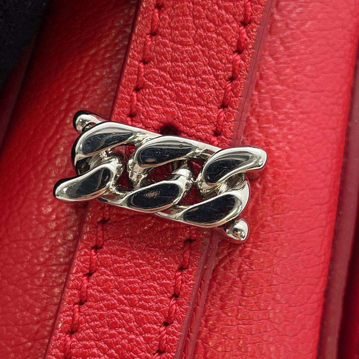 BURBERRY Logo Flap Shoulder Bag Red Leather