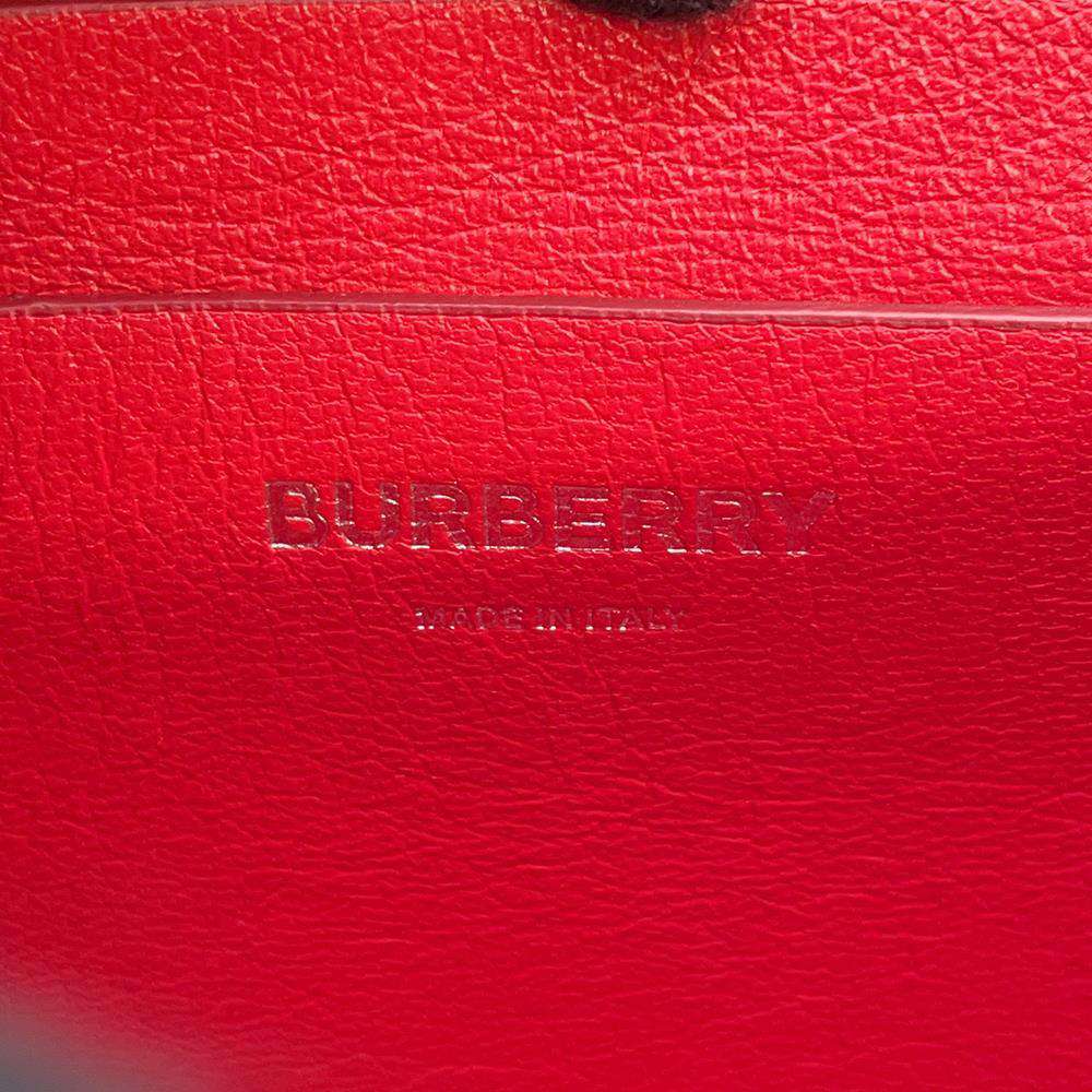 BURBERRY Logo Flap Shoulder Bag Red Leather