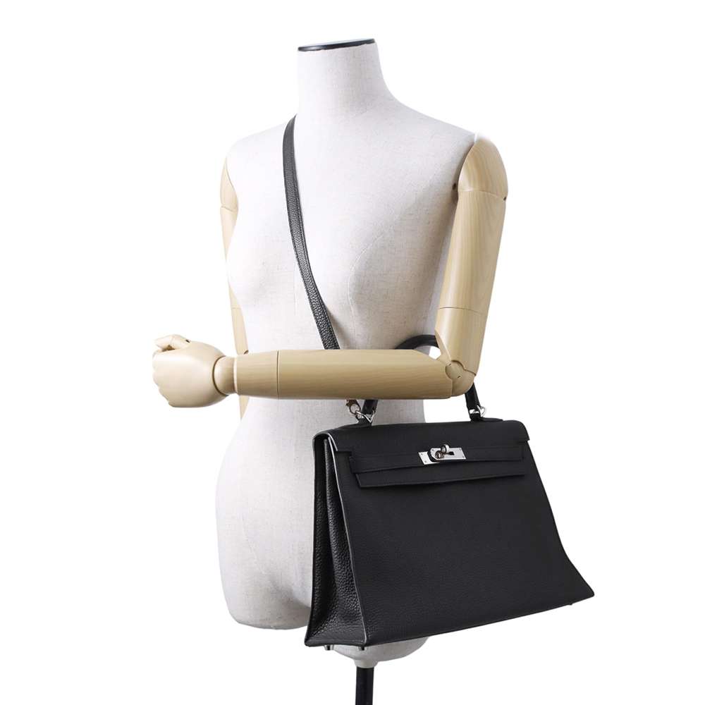 HERMES Kelly Sellier Black Togo Leather Size 32