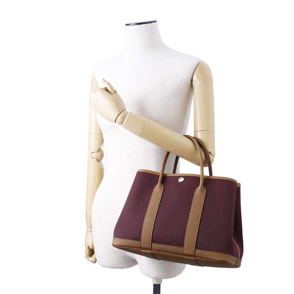 HERMES Garden Party Halzan/Prune Toile Officier Negonda Leather Size TPM