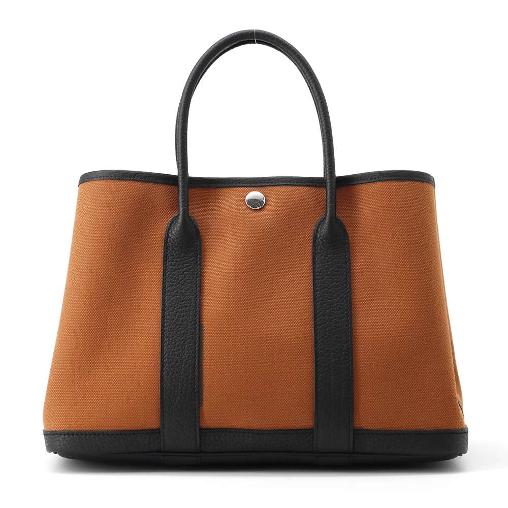 HERMES Garden Party Fauve/Black Toile Military Negonda Leather Size TPM