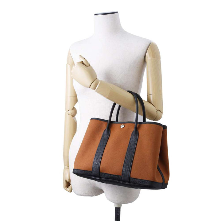 HERMES Garden Party Fauve/Black Toile Military Negonda Leather Size TPM