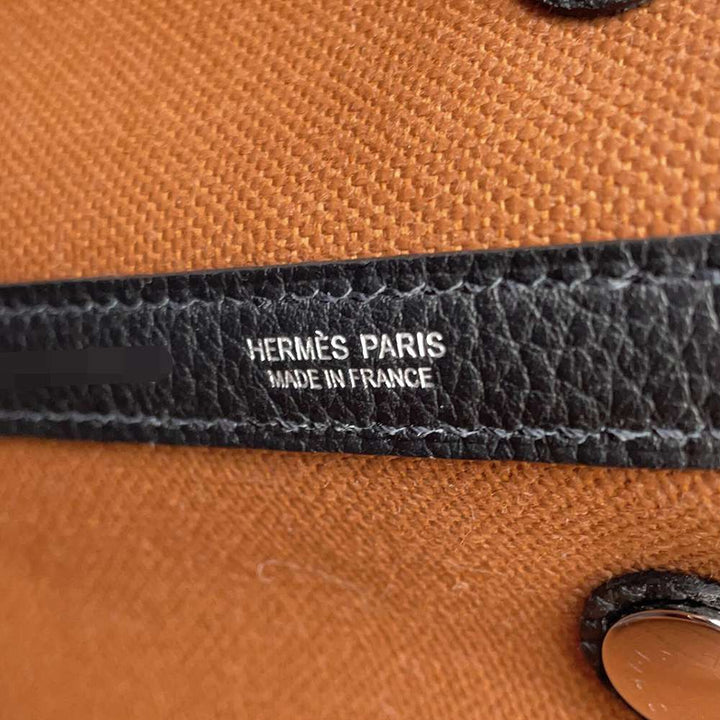 HERMES Garden Party Fauve/Black Toile Military Negonda Leather Size TPM