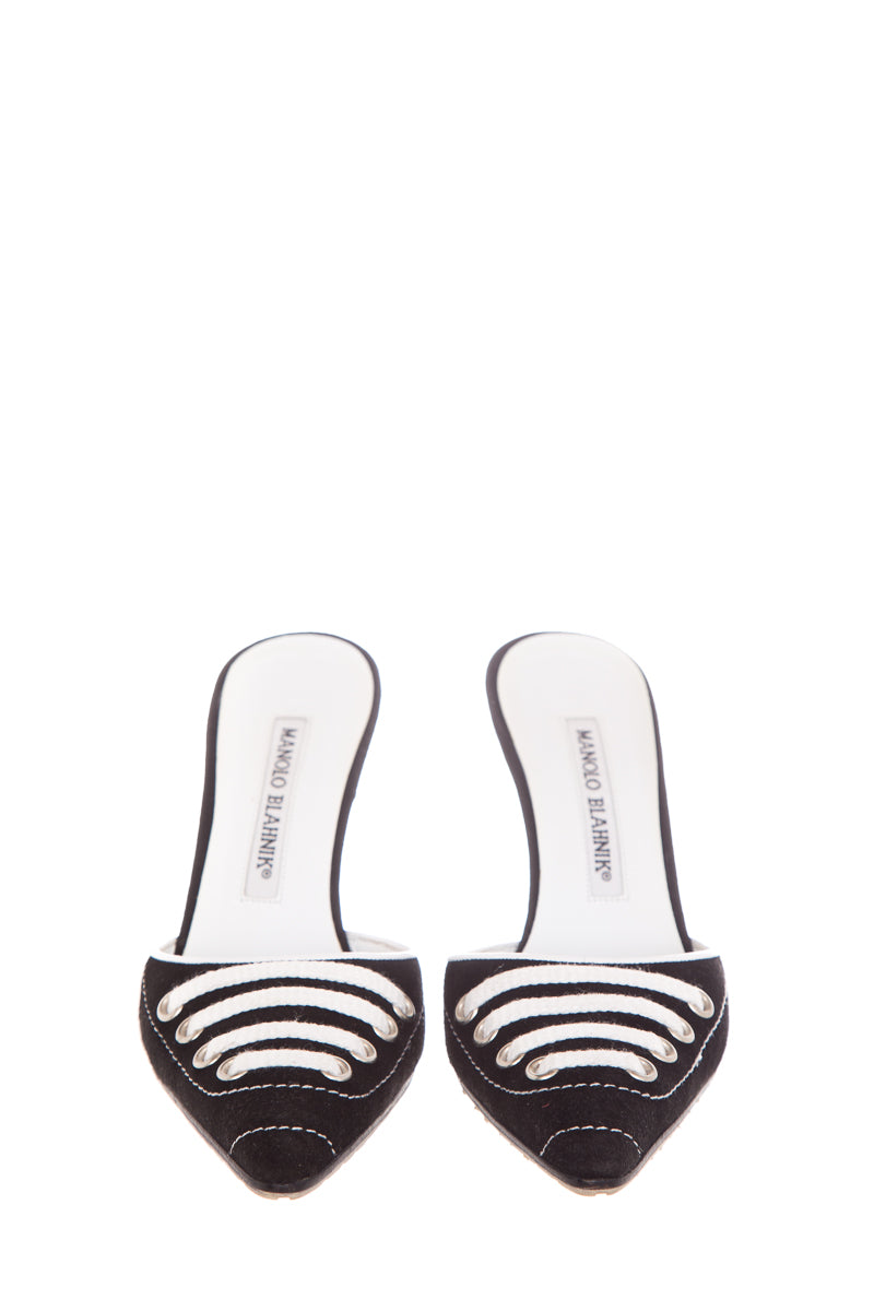 Manolo Blahnik Black & White Mules SZ 35.5