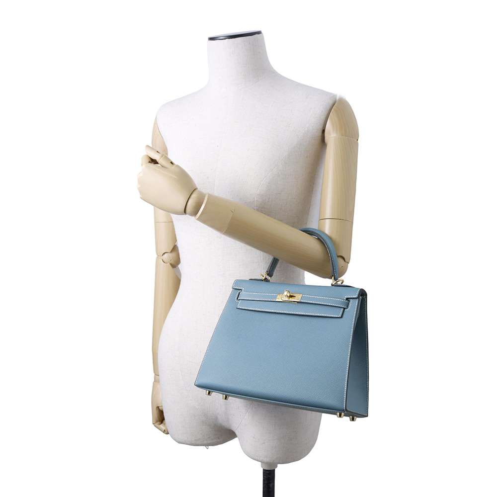 HERMES Kelly Sellier New Blue Jean Epsom Size 25