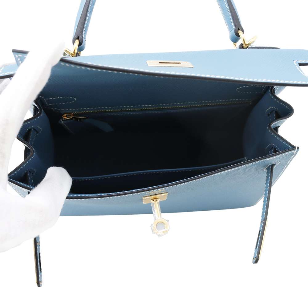 HERMES Kelly Sellier New Blue Jean Epsom Size 25