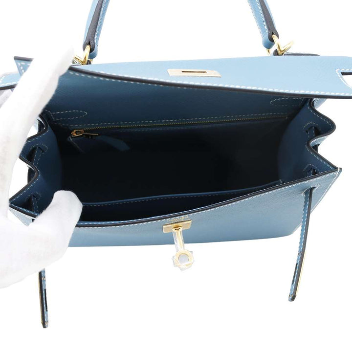 HERMES Kelly Sellier New Blue Jean Epsom Size 25