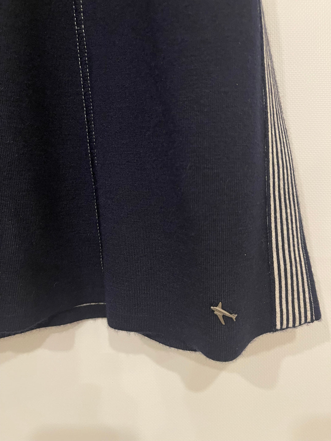 *HOT* Top Quality Chanel Airline Collection Navy Cashmere Jumper and Mini Skirt Set with Silver Logo Airplane Appliqu√©s Size FR 38 (UK 10)