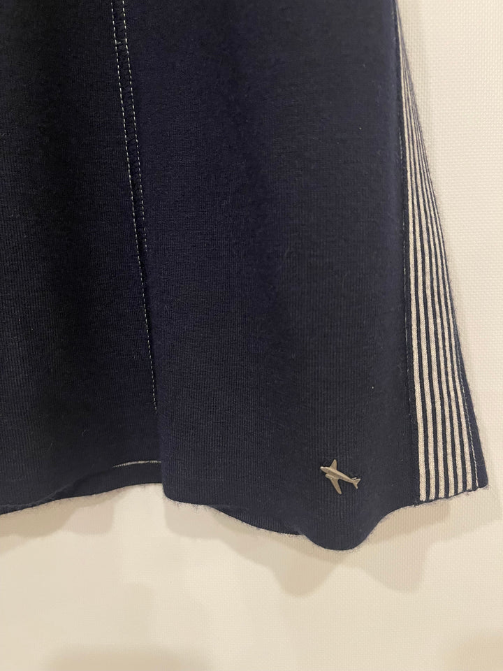 *HOT* Chanel Airline Collection Navy Cashmere Jumper and Mini Skirt Set with Silver Logo Airplane Appliqu√©s Size FR 38 (UK 10)