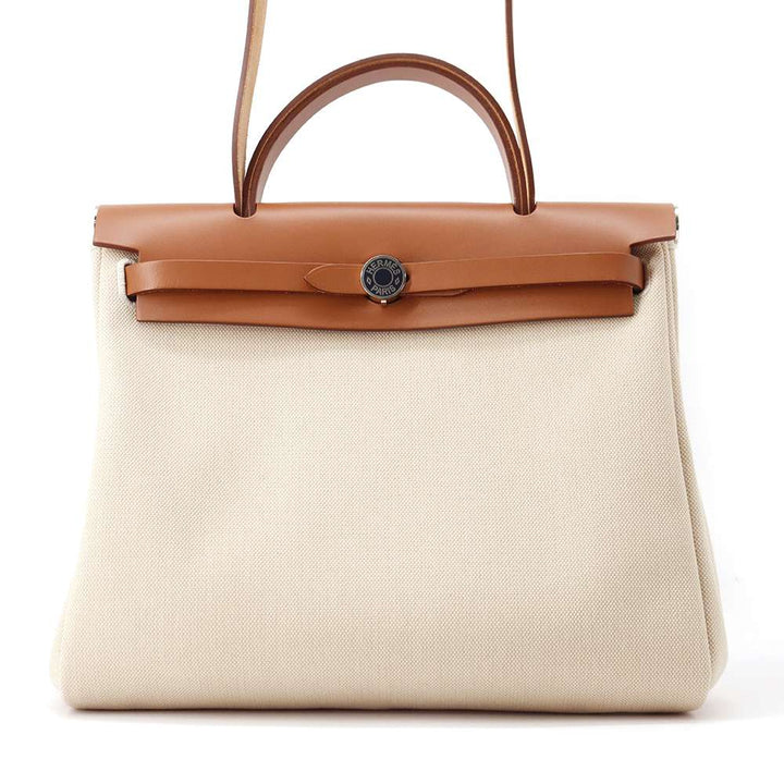 HERMES Herbag zip Beige/Natural Sable Toile Military Vache Hunter Leather Size PM