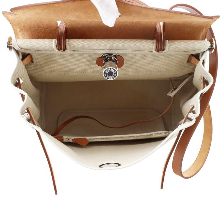 HERMES Herbag zip Beige/Natural Sable Toile Military Vache Hunter Leather Size PM