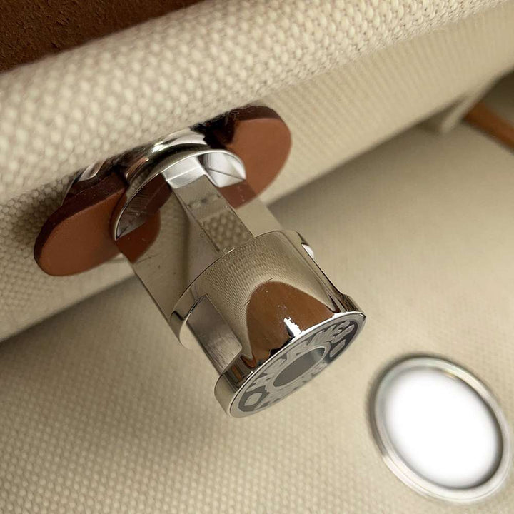 HERMES Herbag zip Beige/Natural Sable Toile Military Vache Hunter Leather Size PM