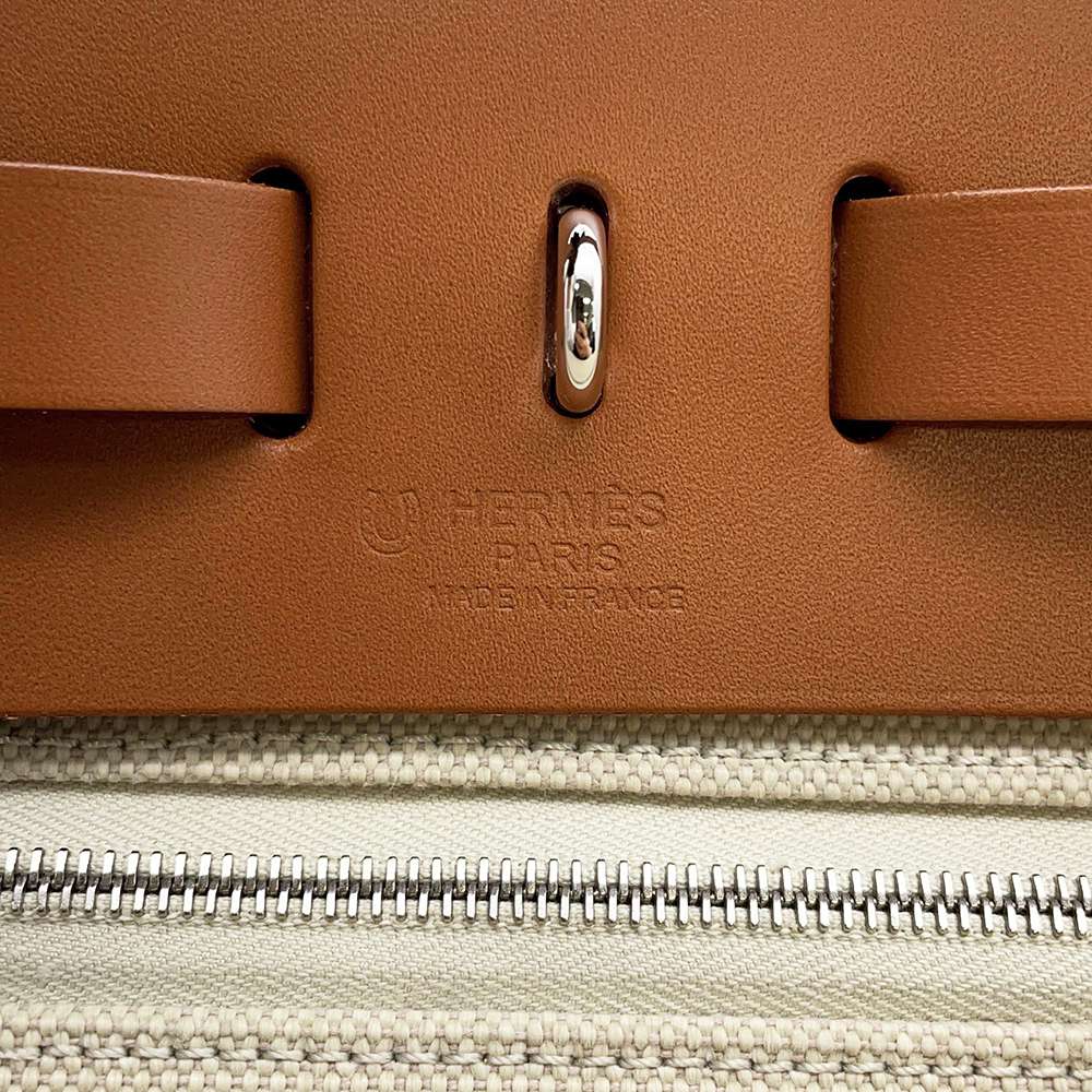 HERMES Herbag zip Beige/Natural Sable Toile Military Vache Hunter Leather Size PM