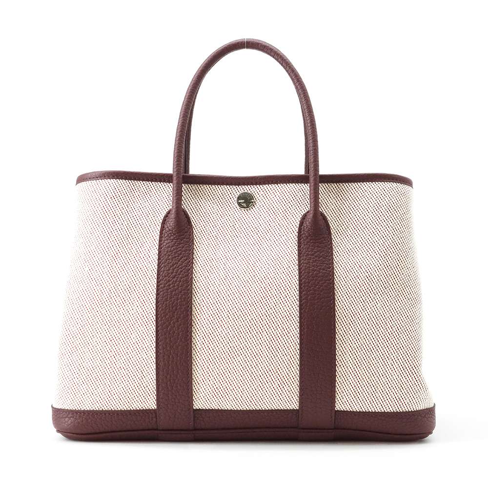 HERMES Garden Party Ecru/RougeSellier Toile H Negonda Leather Size TPM