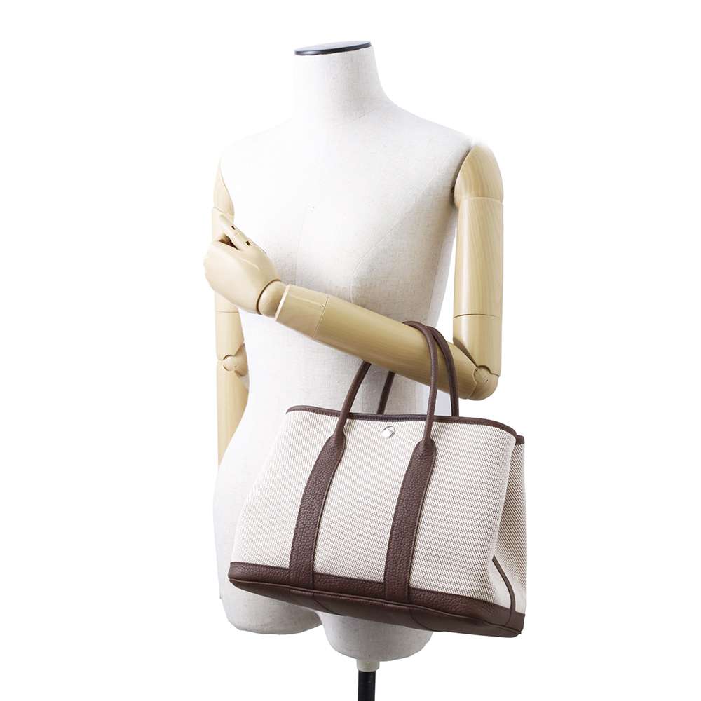 HERMES Garden Party Ecru/RougeSellier Toile H Negonda Leather Size TPM