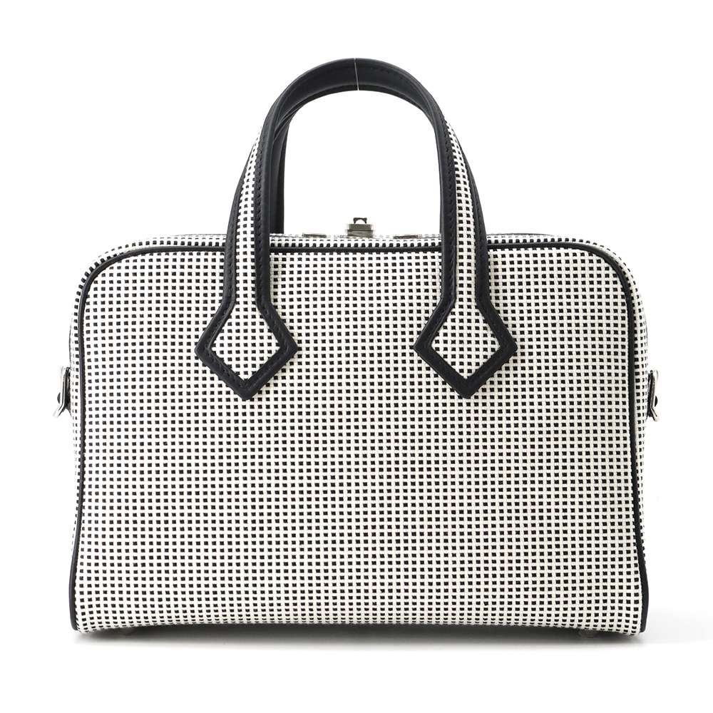 HERMES Victoria Ⅲ  Fool Toe Black/Ecru Toile Cadrille Swift Leather Size Mini