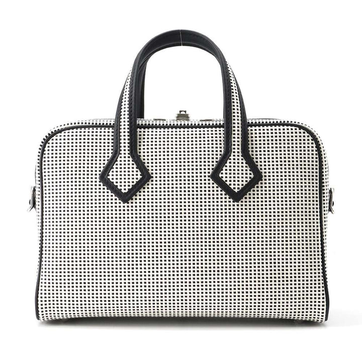HERMES Victoria Ⅲ  Fool Toe Black/Ecru Toile Cadrille Swift Leather Size Mini