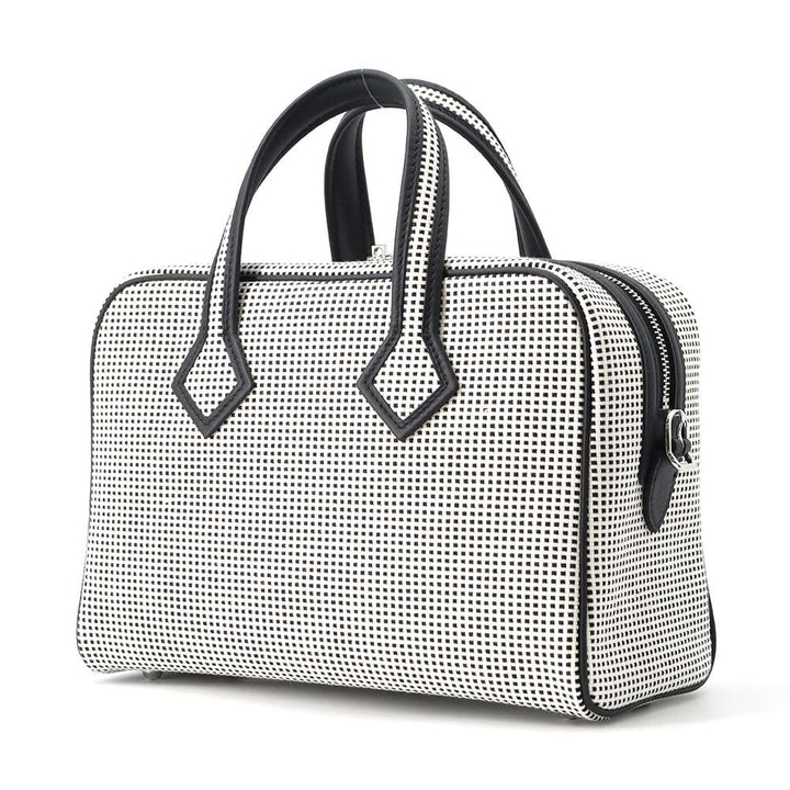 HERMES Victoria Ⅲ  Fool Toe Black/Ecru Toile Cadrille Swift Leather Size Mini