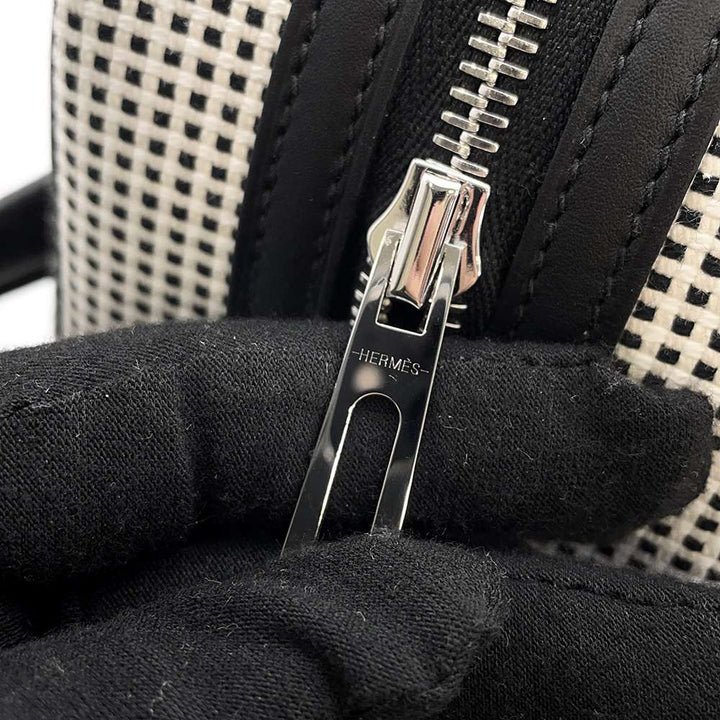 HERMES Victoria Ⅲ  Fool Toe Black/Ecru Toile Cadrille Swift Leather Size Mini