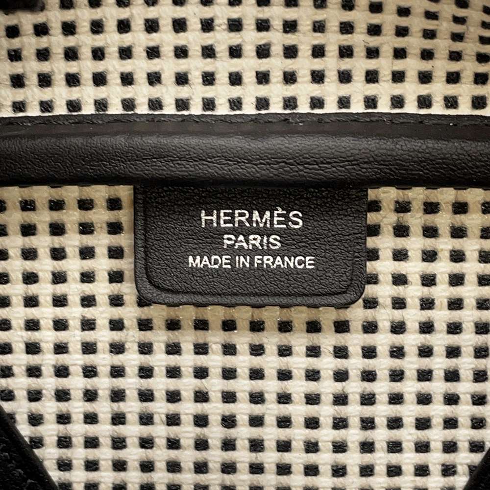 HERMES Victoria Ⅲ  Fool Toe Black/Ecru Toile Cadrille Swift Leather Size Mini
