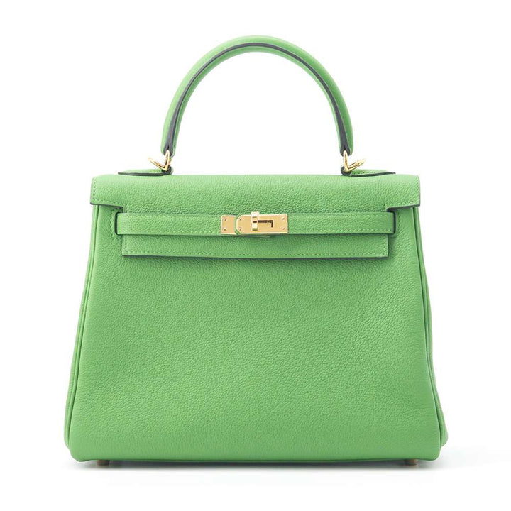 HERMES Kelly Retourne Vert Yucca Togo Leather Size 25