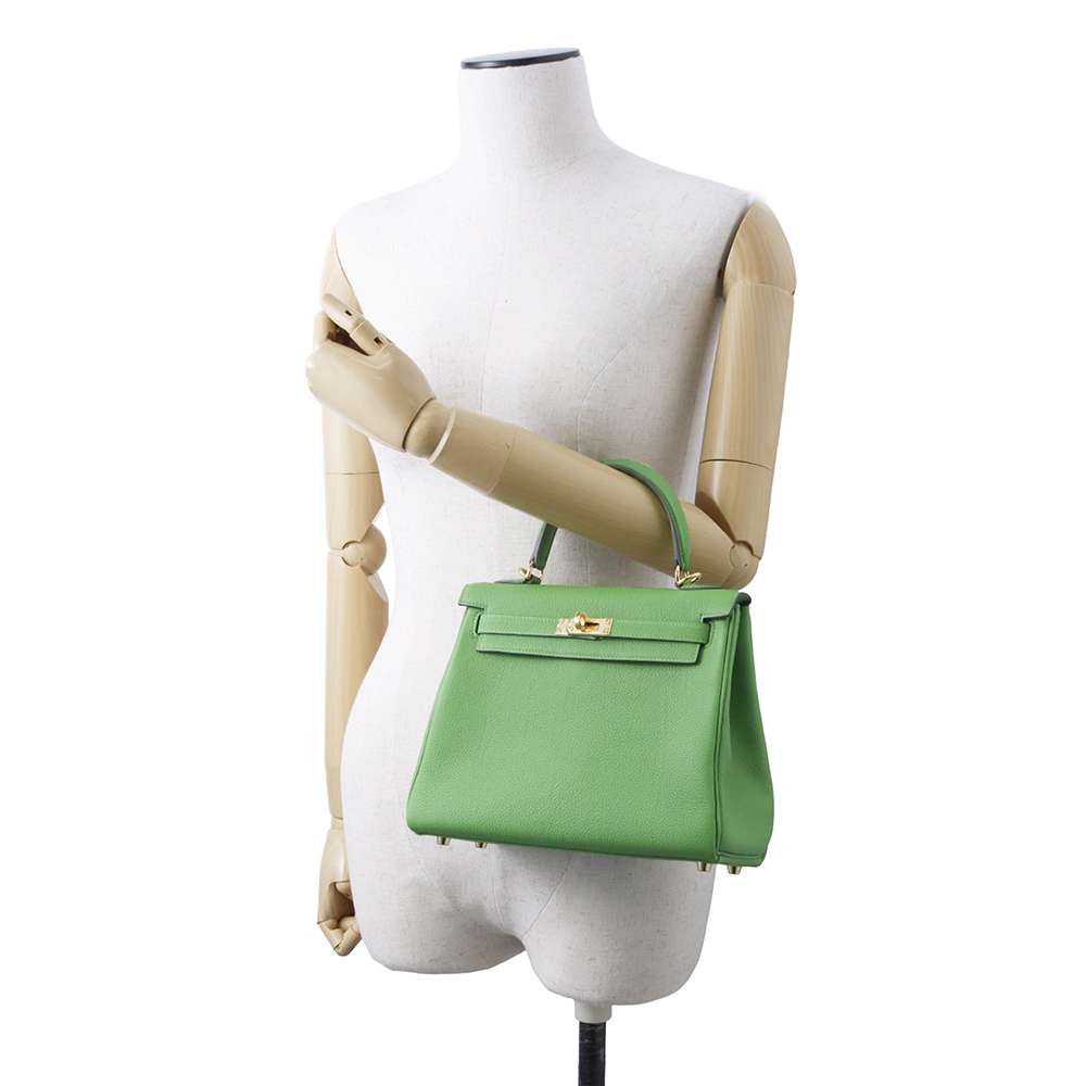 HERMES Kelly Retourne Vert Yucca Togo Leather Size 25
