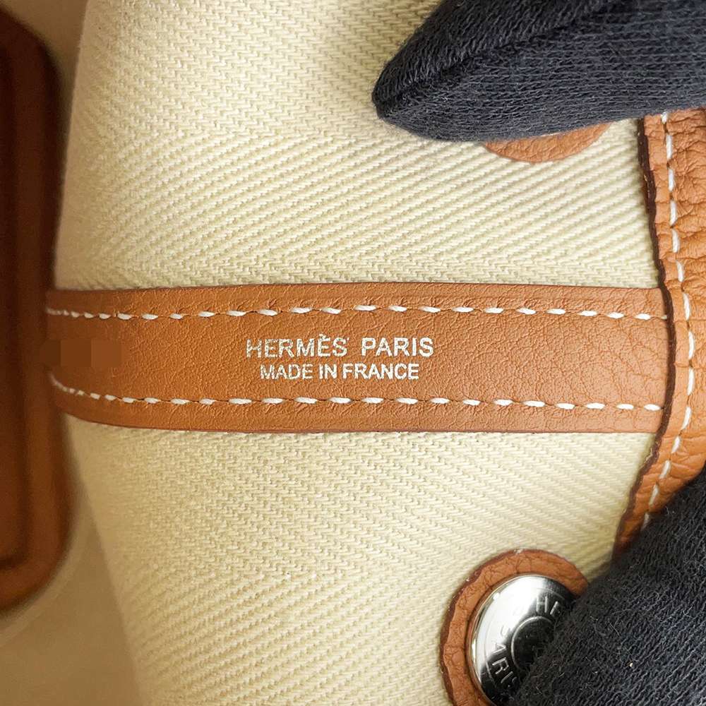 HERMES Garden Party Gold/Ecru Toile Chevrons Negonda Leather Size TPM