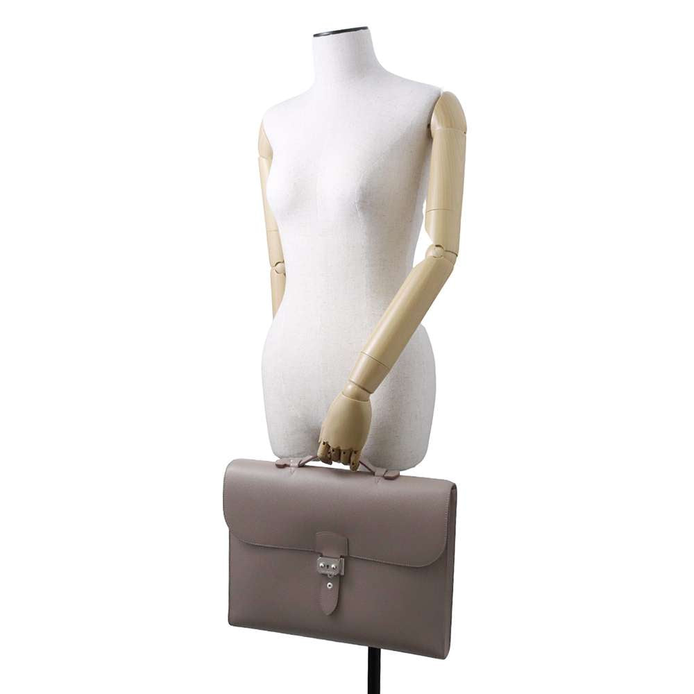 HERMES Sac A Depeches Light Etain Epsom Size 37