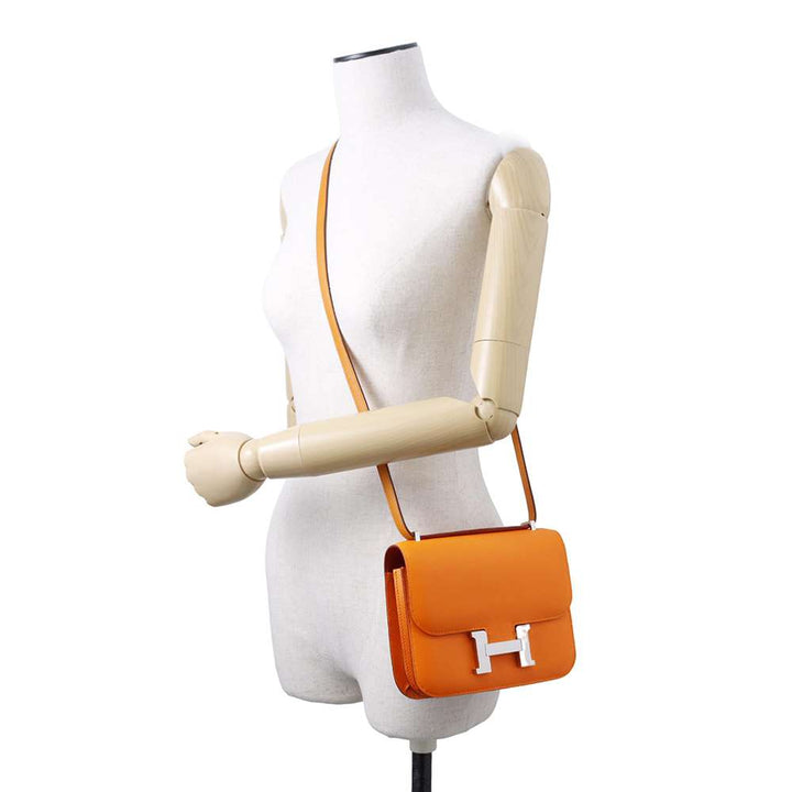 HERMES Constance3 Miroir Verso Apricot/Rouge Casaque constMINI Evercolor Size Mini
