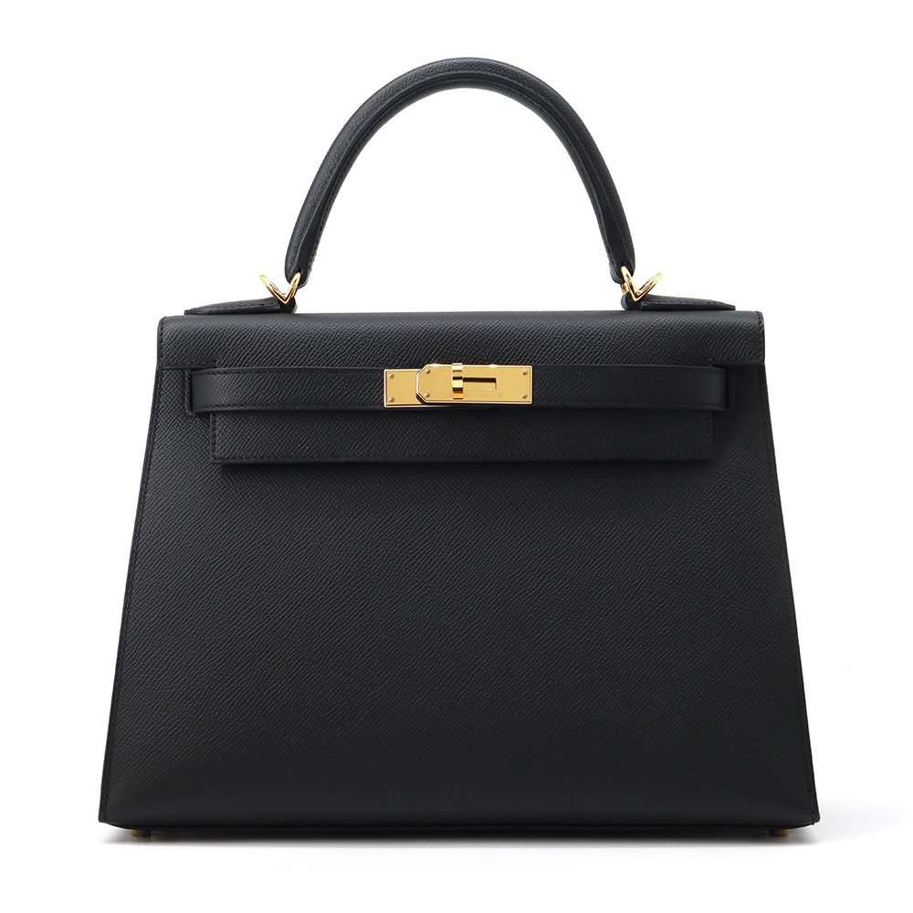 HERMES Kelly Sellier Black Epsom Size 28