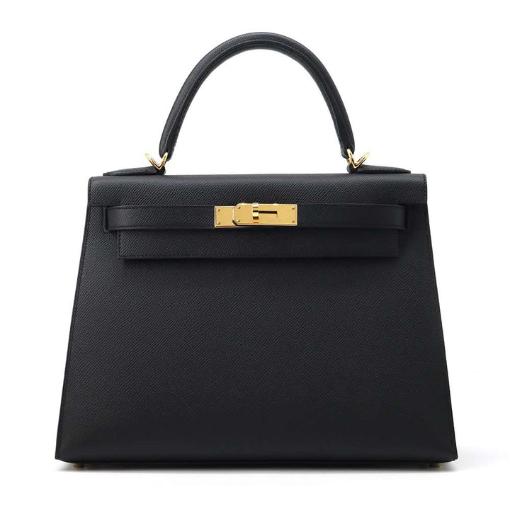 HERMES Kelly Sellier Black Epsom Size 28