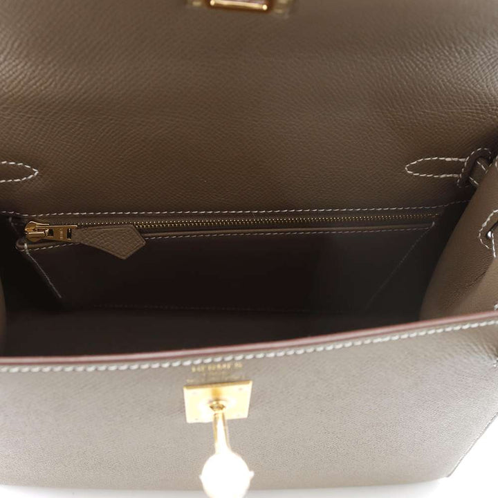 HERMES Kelly Sellier Etoupe Epsom Size 25
